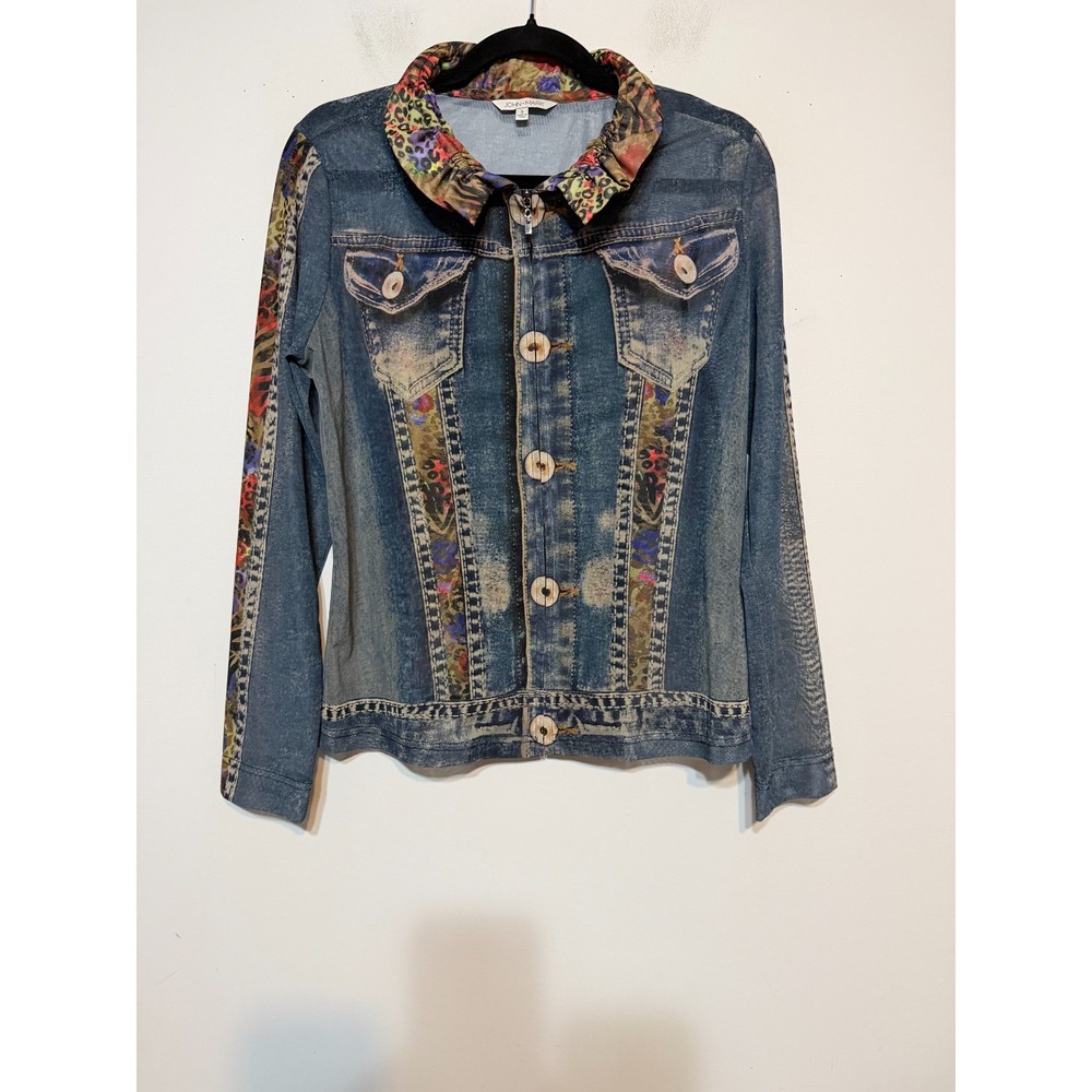John Mark Y2K Mesh Denim Print Jacket Women Small Indie Grunge Festival Sheer - Picture 2 of 8